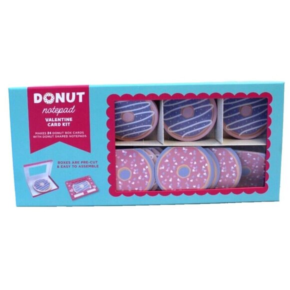 New 24 Packs Donut Notepad Valentine Cards Kids School Classroom Card Kit - Picture 1 of 2